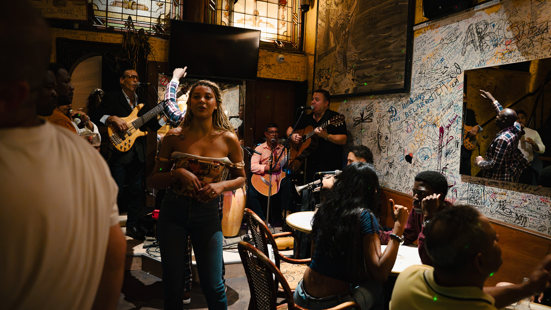 Crowd dancing salsa at Che Habana Café, the Cuban bar in Brussels